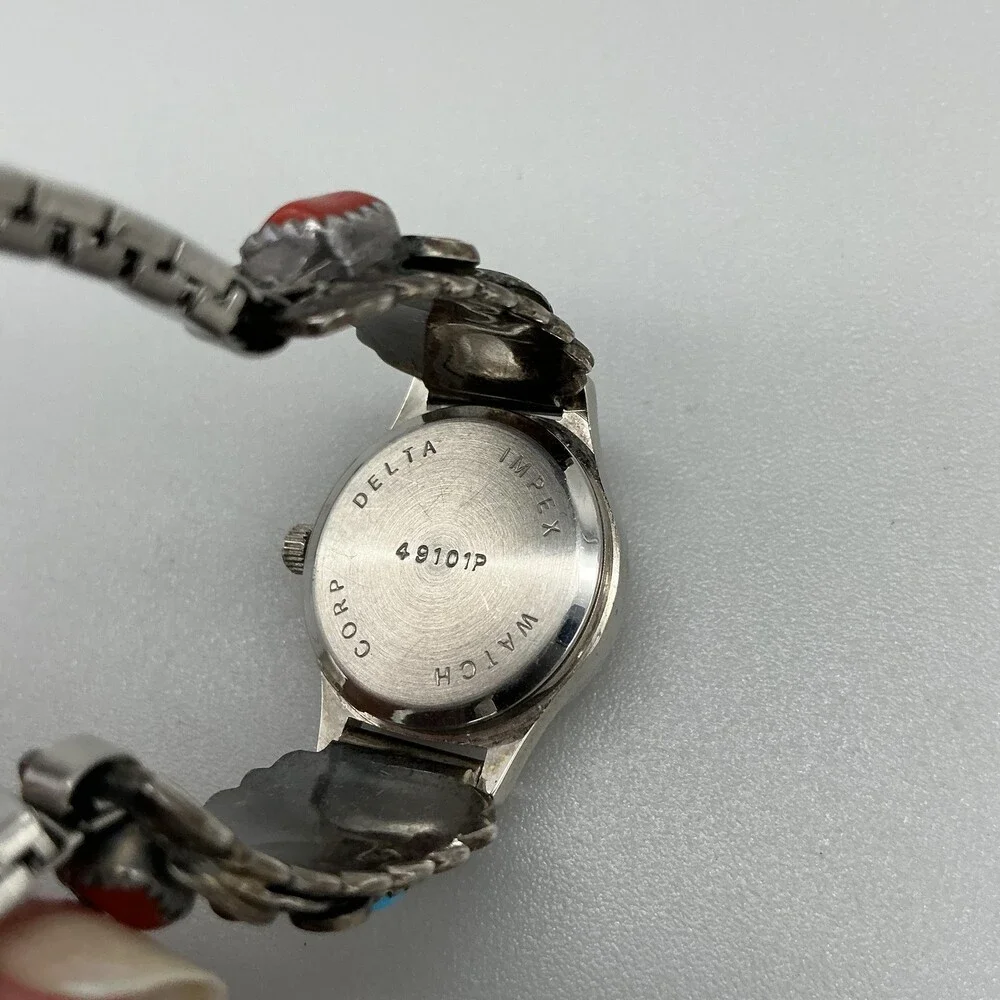 Vtg Quartex Womens Watch 21mm Stamped Sterling Turquoise Coral New Battery